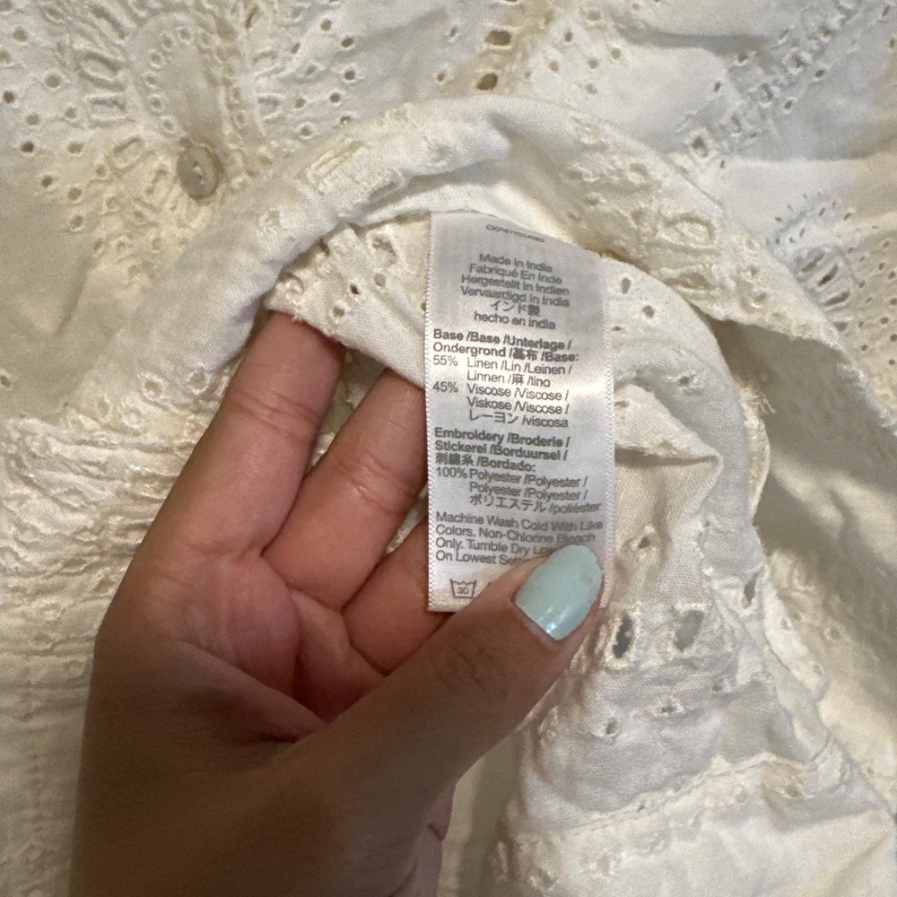 Madewell Women's Eyelet Button-Up Camp Shirt White Sz Medium Linen Blend - Picture 4 of 5